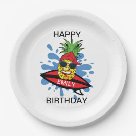 Plato De Papel Gracioso Birthday Surfing Pineapple