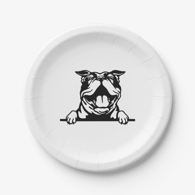 Plato De Papel Gracioso Bulldog feliz (Anverso)