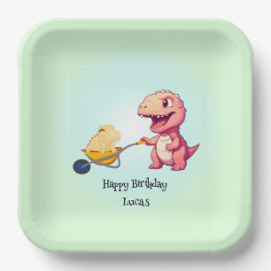 Plato De Papel Gracioso carrito de paja de dinosaurio Niños de cu