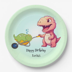 Plato De Papel Gracioso carrito de paja de dinosaurio Niños de cu