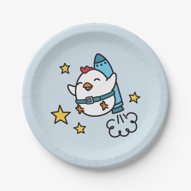 Plato De Papel Gracioso diseño de pollos Jetpack (Anverso)