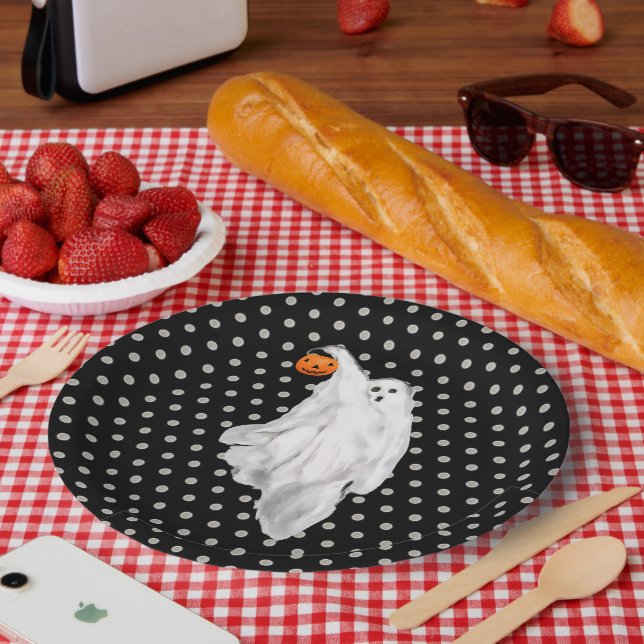 Plato De Papel Gracioso Fiesta fantasma de Halloween para adultos (Picnic)