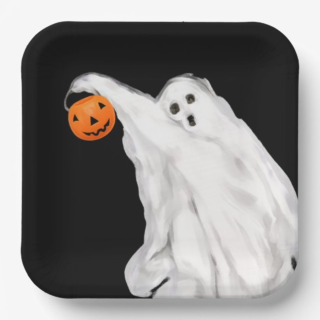 Plato De Papel Gracioso Fiesta fantasma de Halloween para adultos (Anverso)