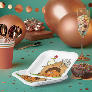 Plato De Papel Gracioso gato de perro y pollo en Doghouse