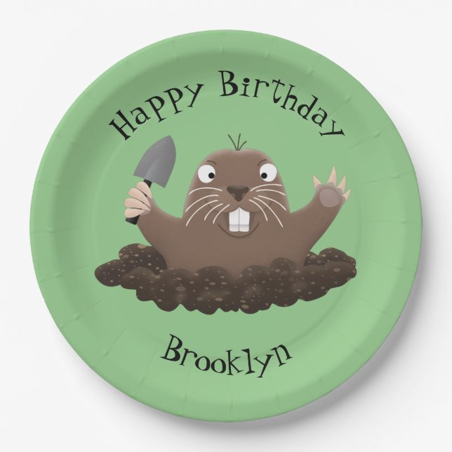 Plato De Papel Gracioso gopher digging personalizado ilustracion (Anverso)