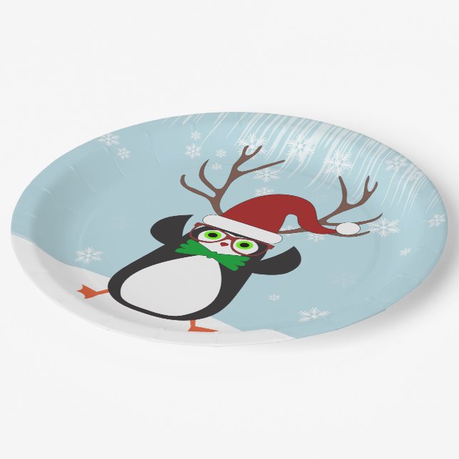 Plato De Papel Gracioso Hipster Navidades Penguin con rivales (Angular)