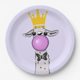 Plato De Papel Gracioso Ilustracion de Llama que sopla una burbuj