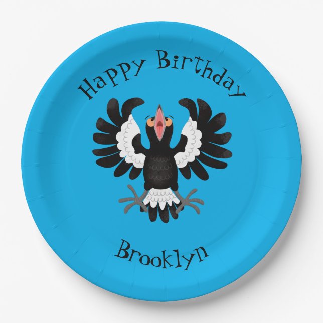 Plato De Papel Gracioso ilustracion de personalizado magpie austr (Anverso)