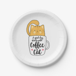 Plato De Papel Gracioso Naranja Cat Coffee Mug Cat Lover