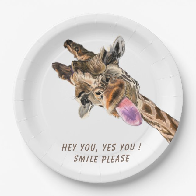 Plato De Papel Gracioso papel Placas juguetonas Giraffe - Texto P (Anverso)