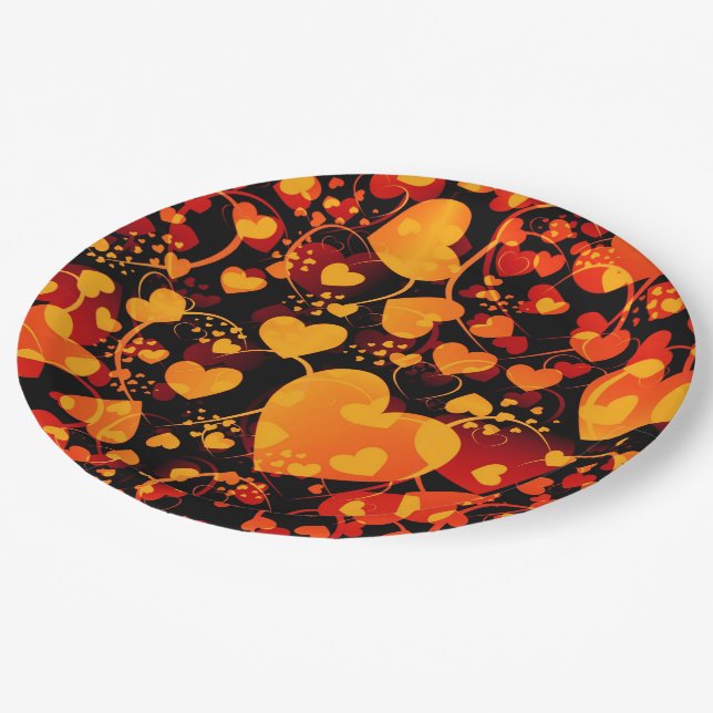 Plato De Papel Gracioso patrón cardiaco VIII - amarillo rojo negr (Angular)