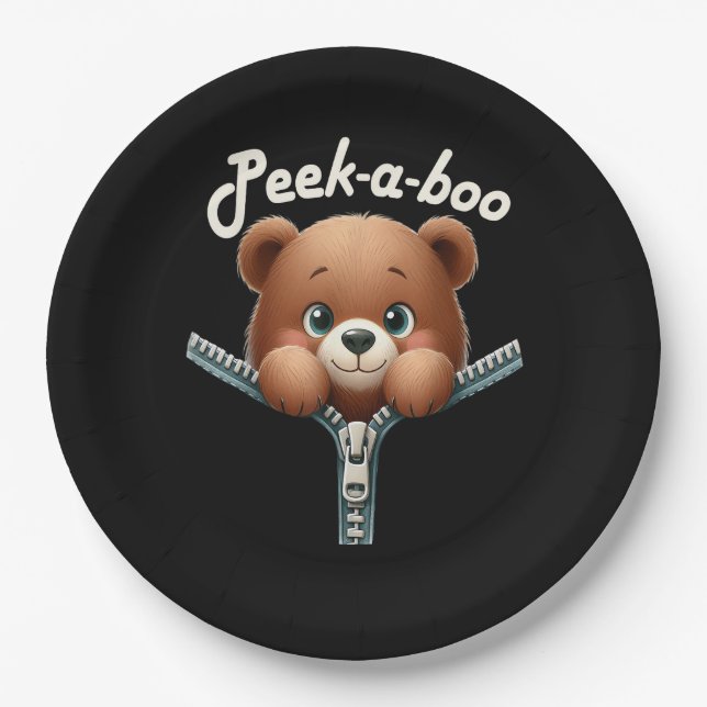 Plato De Papel Gracioso - Peekabo - Oso (Anverso)