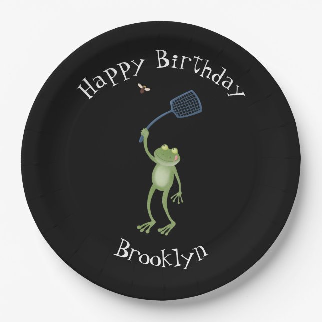 Plato De Papel Gracioso personalizado de la mosca de la sartén ve (Anverso)