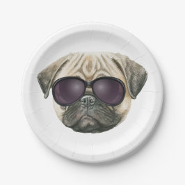 Plato De Papel Gracioso pug, bulldog francés lindo con gafas