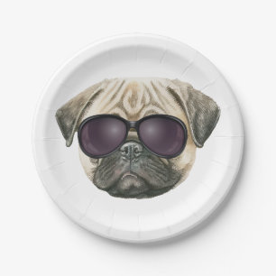 Plato De Papel Gracioso pug, bulldog francés lindo con gafas