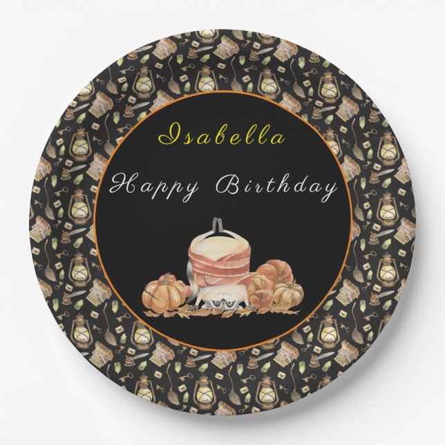 Plato De Papel Gracioso Raccoon Personalizar Texto y color (Anverso)