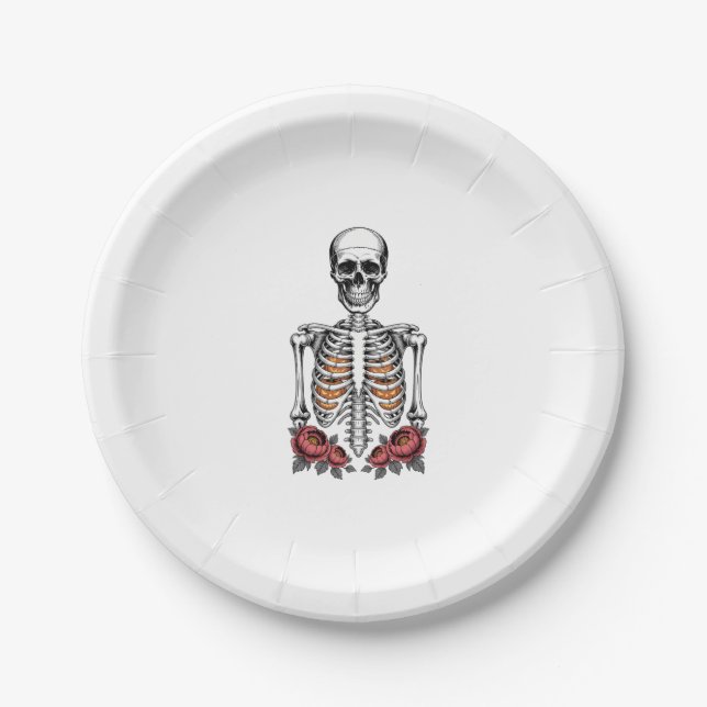 Plato De Papel Gracioso Skeleton Pumpkin Fall (Anverso)