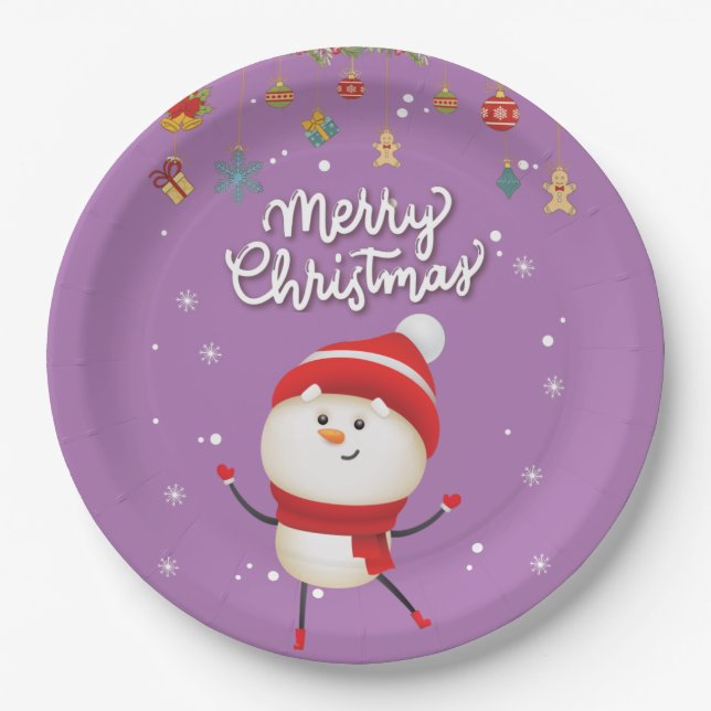 Plato De Papel Gracioso Snowman Feliz Navidad (Anverso)