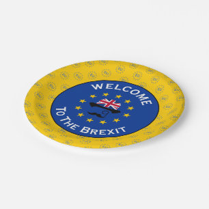 Plato De Papel Gracioso vector Brexit de la Unión Europea amarill