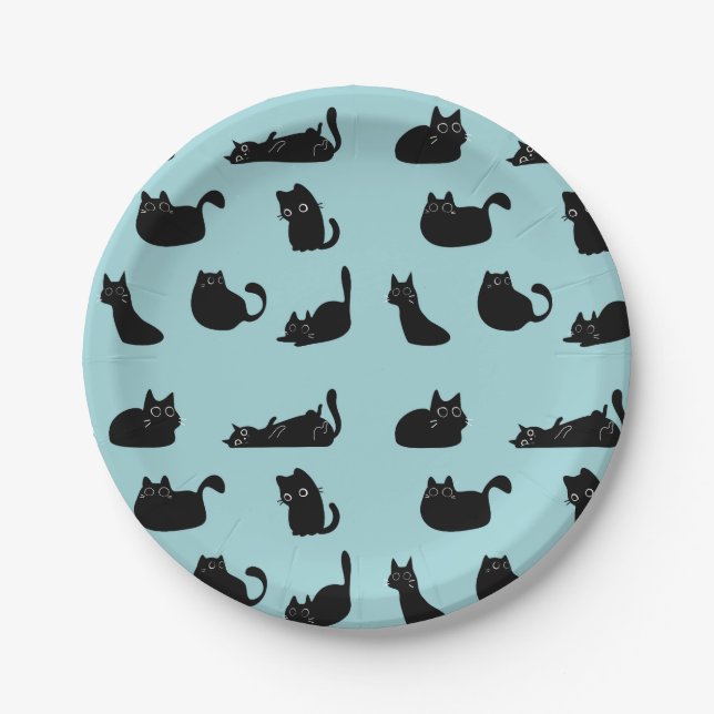 Plato De Papel Graciosos gatos negros (Anverso)