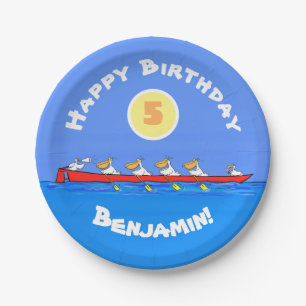 Plato De Papel Graciosos pelícanos remando ilustracion personaliz