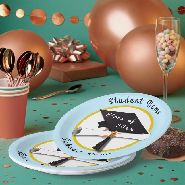 Plato De Papel Grad Cap con Diploma (Multi)