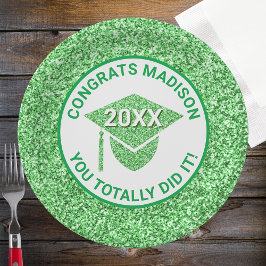 Plato De Papel Grad Glam Green Cap Elegant Graduation Party