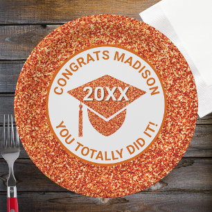 Plato De Papel Grad Glam Naranja Cap Elegant Graduation Party