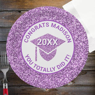 Plato De Papel Grad Glam Purple Cap Elegant Graduation Party
