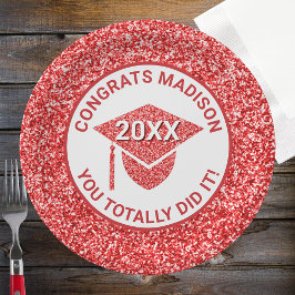 Plato De Papel Grad Glam Red Cap Elegant Graduation Party