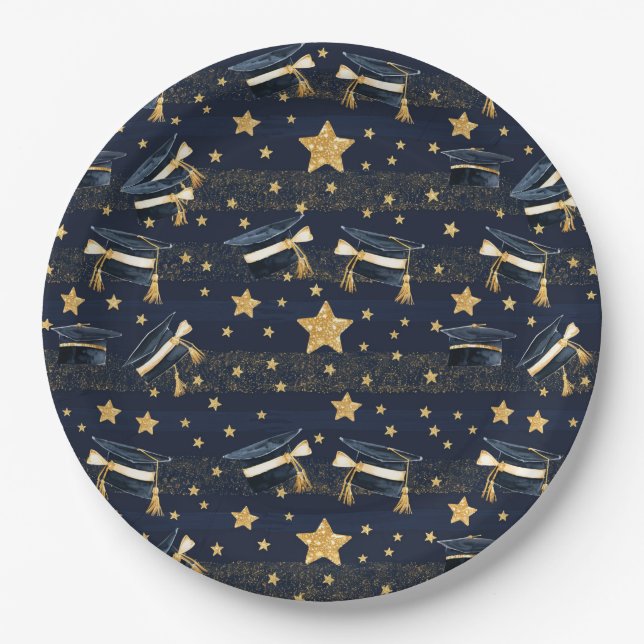 Plato De Papel Grad Glow: ¡Capas, estrellas y celebración! (Anverso)