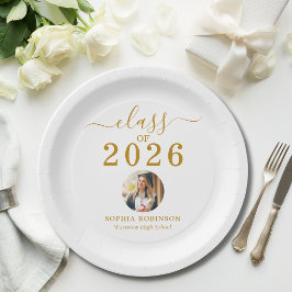Plato De Papel Grad Photo Class of 2026 Gold Script Graduation  