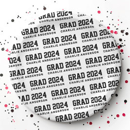 Plato De Papel Grad year 2024 nombre de graduado blanco negro