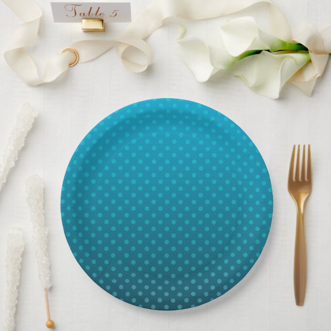 Plato De Papel gradiente azul con pequeños puntos de polka (Boda)