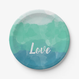 Plato De Papel Gradiente de amor Ombre Turquesa Azul y Neo Mint