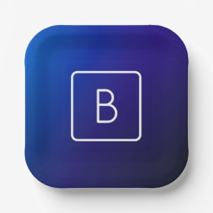 Plato De Papel Gradiente de color azul oscuro y monograma