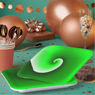 Plato De Papel Gradiente de espiral blanca verde