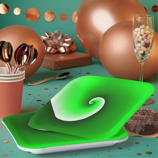 Plato De Papel Gradiente de espiral blanca verde (Multi)