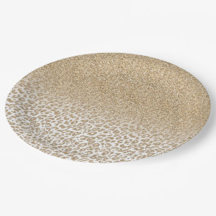 Plato De Papel Gradiente de impresión Leopardo y Purpurina Gold