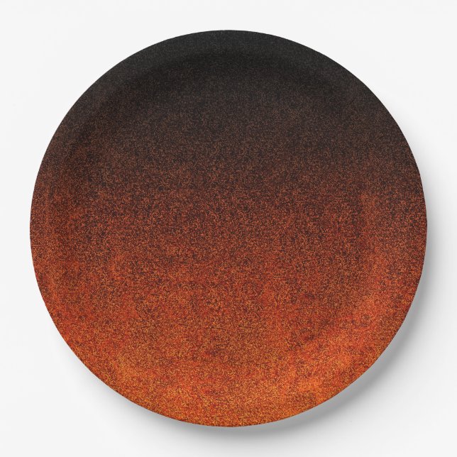 Plato De Papel Gradiente Naranja de caída y Purpurina negro (Anverso)