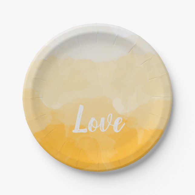Plato De Papel Gradiente Ombre Saffron y Amor Amarillo Sunlight (Anverso)