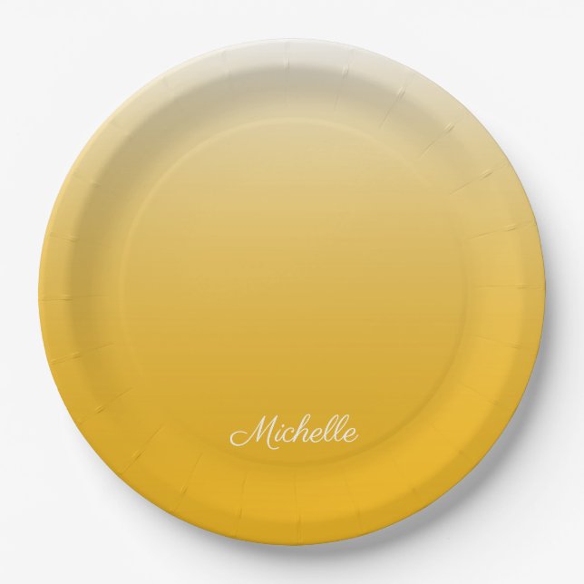 Plato De Papel Gradiente personalizado amarillo oscuro (Anverso)
