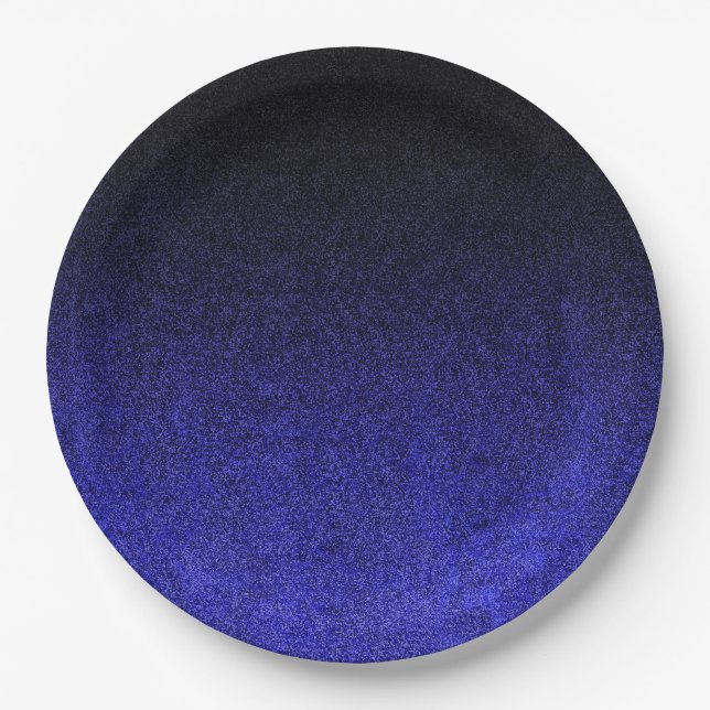 Plato De Papel Gradiente Purpurina azul y negro de caída (Anverso)