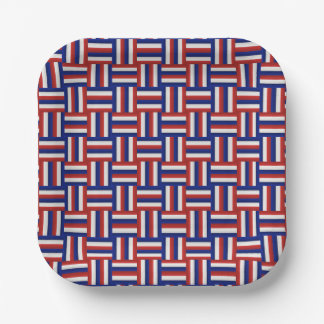 Plato De Papel Gradiente Rojo Blanco y Azul Patriótico Zig Zag