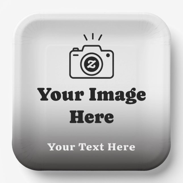 Plato De Papel Gradiente Texto e Imagen Personalizados  (Anverso)