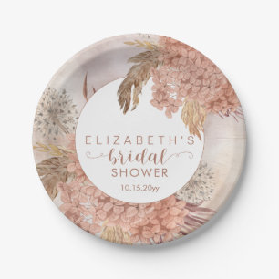 Plato De Papel Grado Boho Pampas   Rubor Hydrangeas Bridal Shower