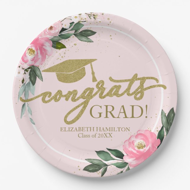 Plato De Papel Grado de Felicitaciones Partido de Graduación Flor (Anverso)