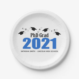 Plato De Papel Grado Phd 2021 Título y diplomas (Azul)