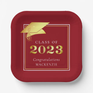 Plato De Papel Graduación 2023 Oro rojo personalizado