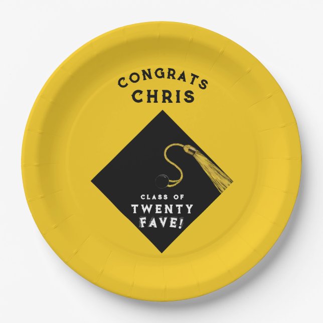 Plato De Papel Graduación 2025 Amarillo (Anverso)